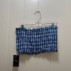 Blue Palaka Strapless Top